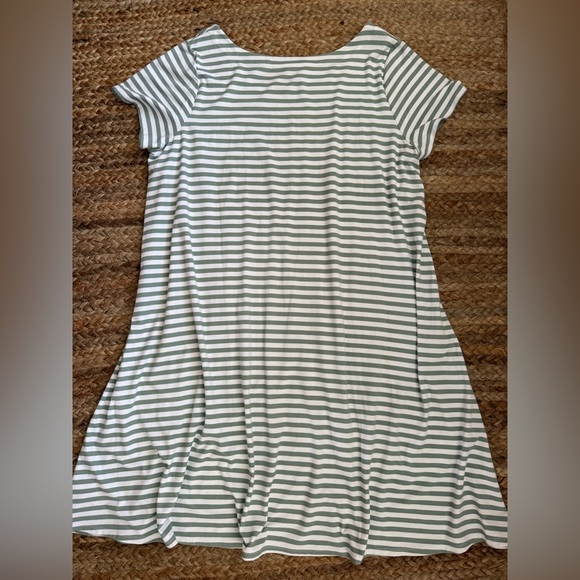 Talbots 2X Green & White Striped Soft, Flowy Rayon Blend Dress - Picture 4 of 4